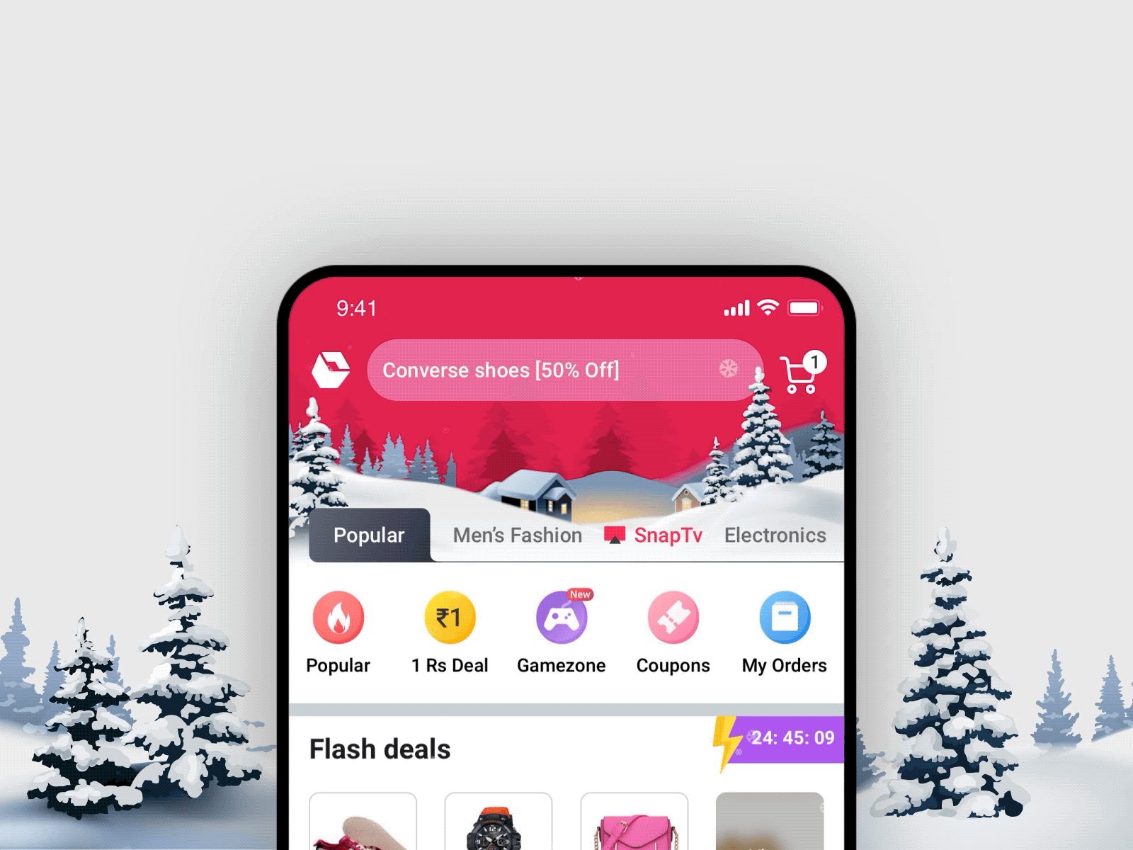 Happy Holidays :) aftereffects android branding christmas colors design ecommerce homepage illustration india ios microinteraction minimal newyear principle redesign shopping snow ui winter