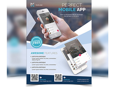 Mobile App Flyer ad adverts android app application business commerce concept corporate design digital flyer
