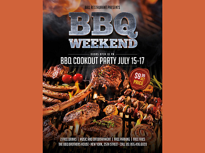 BBQ Weekend Flyer barbecue bbq brown dinner flyer meat restaurante typography weekend