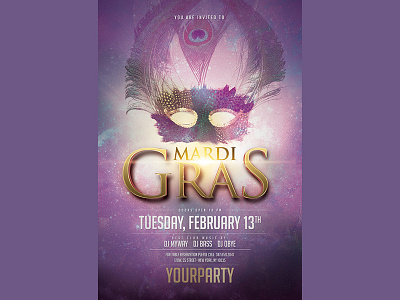 Mardi Gras Flyer carnival design flyer graphic mardi gras masquerade party typography violet