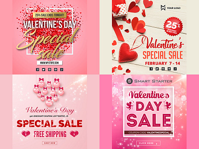 Valentine's Day Promotional Banners banner design graphic heart love pink promo red sales typography valentines white