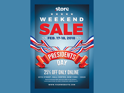 Presidents Day Flyer Sale blue design eeuu graphic president sale stars stripes typography