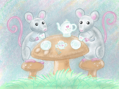 Tea Party illustration illustrator mice mouse mushroom pastel procreate retrosupplyco sugar cubes tea tea party