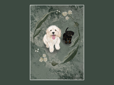 Puppies and Plants daschund digital art digital painting dog fauna flora floral flowers illustration illustrator painting pets plants procreate puppies