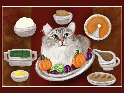 Turkey Day cat cats food illustration illustrator pets pie procreate pumpkin thankful thanksgiving turkey turkey day