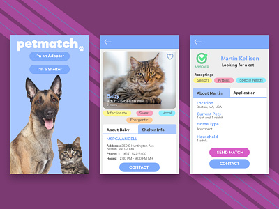 PetMatch App animals app cats dogs mobile app mobile app design mobile ui pet adoption pets shelter