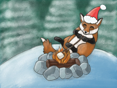 Marshmallow Roasting camping christmas fire forest fox holiday illustration log marshmallow new year procreate roast santa smores snow toasty warmup woodland yule yule log