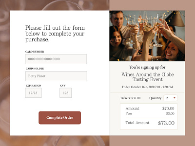 Credit Card Checkout for Wine Tasting Event credit credit card checkout credit card payment creditcard daily ui 002 events rustic ui wine wine tasting