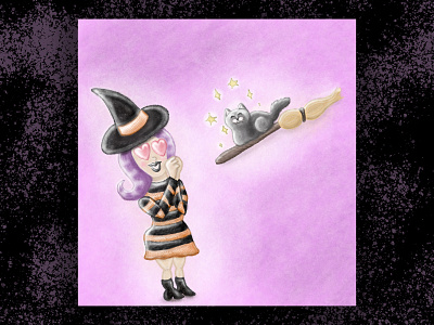 Enchanted broom cat enchanted halloween illustration magic procreate spell witch