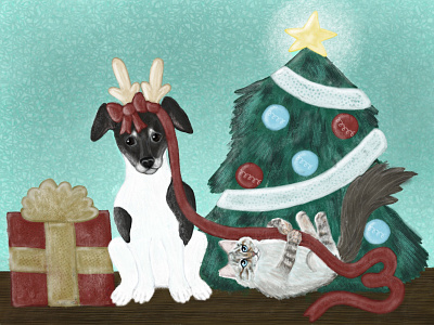 Advent: Day 3 advent bay state design shop bsds cat christmas dog holiday illustration pets present procreate tree