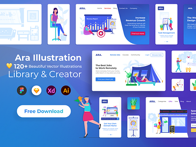 Ara Illustration Library Freebie chart drones flat design freebie illustration revenue task management app work remote