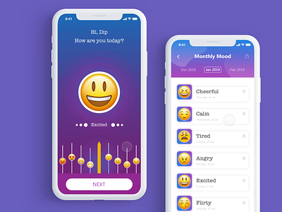 Mood App Interaction Design (IxD) aep animation after effects app mobile emoji interaction design ios design iphone x ixd mood app motion graphics radio ui user interface ux