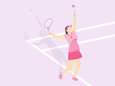 Cute Gal Playing Tennis On Field Illustration Vector art ball competition field games girl graphic design illustration match olympic games racket shadow simple sketch sneaker sport sport wear sportwoman tennis