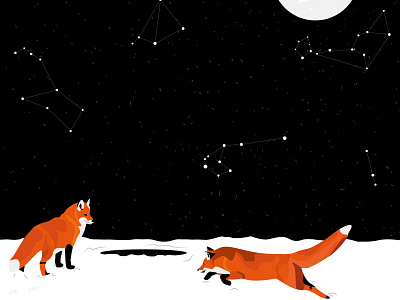 Moon ice-hole black constellation fox foxes illustration love moon night sky vector white