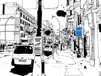 streets of prague drawing illustration van data