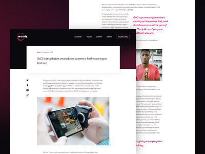 Woody Technologies - Article Page article branding interface minimal pink software technology ui ux