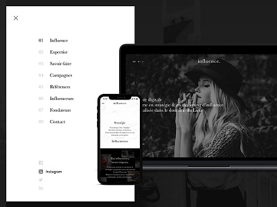 Influence - Homepage & Menu black bw homepage interface menu minimal style ui ux