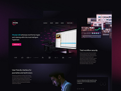 Woody Technologies - Software page dark gradient layout post production softwares solution ui ux webdesign website