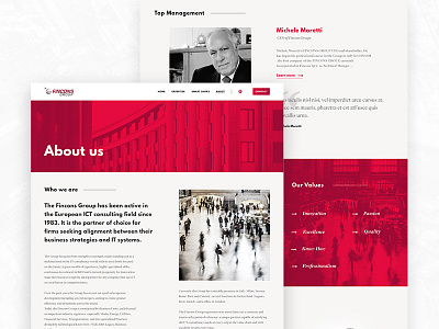 Fincons - About us flat gradient it mobile red responsive tech ui ux webdesign website