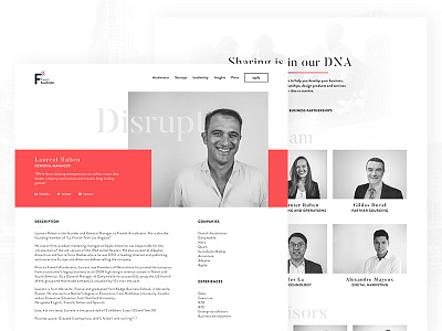 French Accelerator - Team page digital red responsive start up team ui ux website