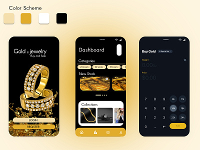 Gold Jewelry Mobile app ui Design app branding design graphic design mobile ui ux