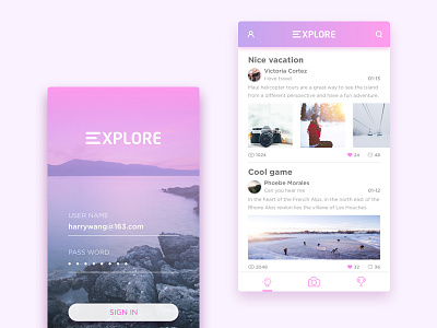 A travel APP called Explore app interface login mobile purple signin travel ue ui winter