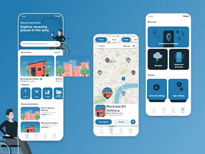 Explore new places for people with disabilities accessibility android application design disabilities explore graphic design greece local application map mobile museums places pois stores ui ux