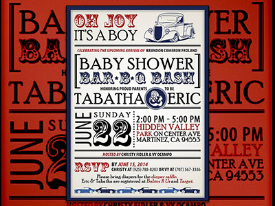 Baby Shower Invitation baby birth boy cars invitation postcard print shower trucks typography