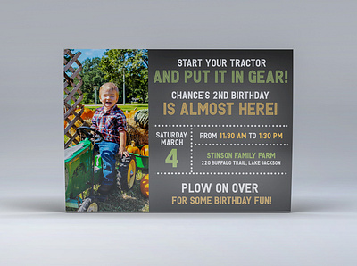Invitation Postcard for Boy's Birthday adobe birthday birthday flyer birthday party color design invitation invitation cards invitations photoshop print print design tractor