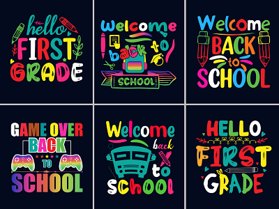 Free vector colorful back to school lettering t-shirt set cute