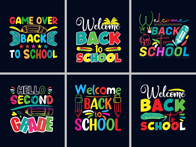 Free vector colorful back to school lettering t-shirt set joke