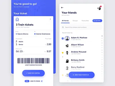 Mobilet – Send to friend app contact flat friends ios list mobile send tickets ui ux