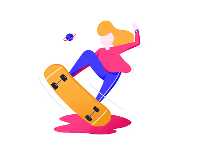 Skateboard and girl art design fast girl illustration illustrator ipad procreate ui