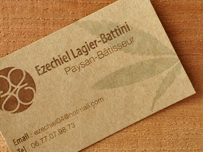 Ezechiel, Paysan-Bâtisseur business card hemp logo natural organic recycle wood