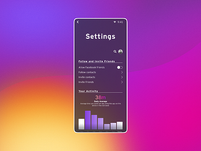 Daily UI #007: Settings 007 app application branding clean daily ui 007 dailyui design figma gradient instagram minimal mobile settings settings page settings ui toggle switch typography ui vector