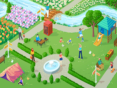 Isometric Park in Spring Time