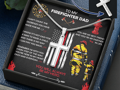 Cross Ball Chain For Firefighter Dad adobe illustrator adobe photoshop firefighter firefighter dad gearbubble gift for firefighter dad graphic design illustration message card shineon message card