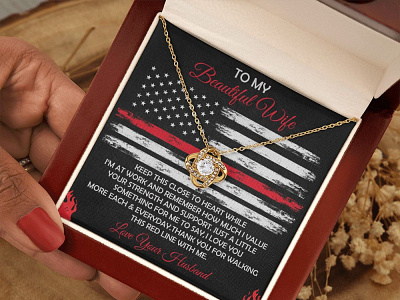 Present For Firefighter Wife adobe illustrator adobe photoshop firefighter firefighter wife gearbubble graphic design illustration love knot necklace message card shineon message card