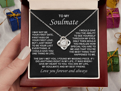 Soulmate Gift adobe illustrator adobe photoshop gearbubble graphic design illustration love knot necklace message card shineon message card ui