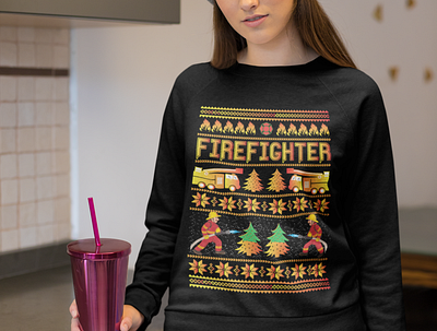 Ugly Christmas Sweatshirt For Firefighter adobe illustrator adobe photoshop christmas christmas present firefighter firefighter sweatshirt gearbubble graphic design illustration merry christmas sweatshirt ugly christmas sweatshirt ugly sweatshirt ui winter winter sweatshirt