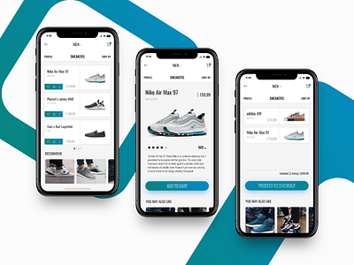 Sneakers E-Commerce Mobile App adobe xd app design e-commerce freebie interaction design ios iphone x shopping sneakers ui user interface ux