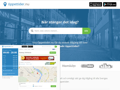Öppettider - New design blue map opening hours searchbar site