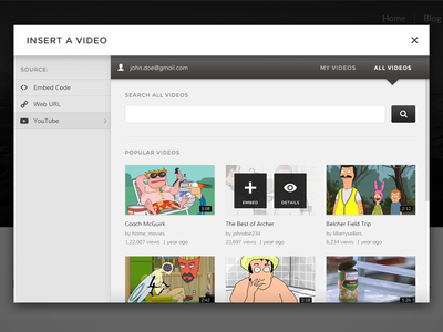 Add Video barley bold content management interface modal ui youtube