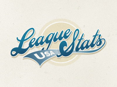 League Stats Logo baseball blue logo script vintage