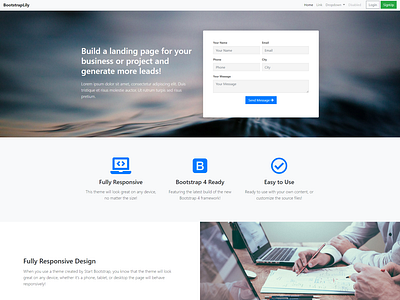 Simple landing page design using bootstrap 4