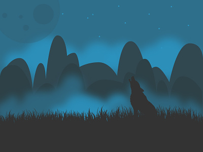 Longing Wolf fog illustration landscape mountain scenery silhouette wolf