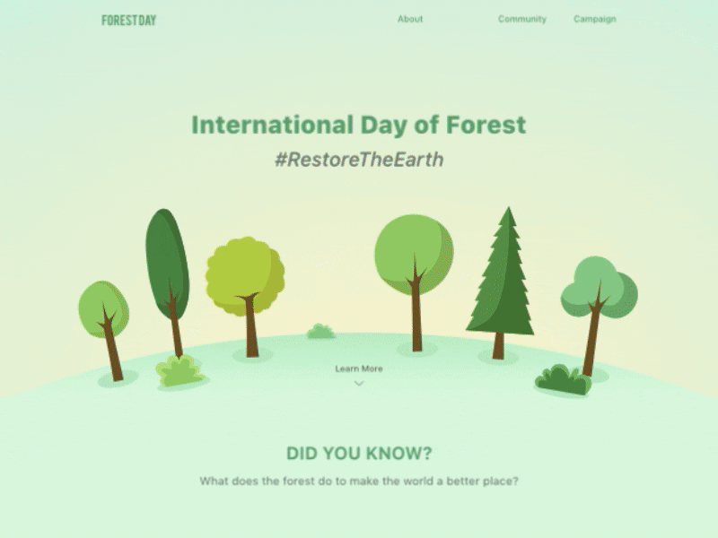 International Forest Day Campaign animation campaign design forest green landing page nature ui website