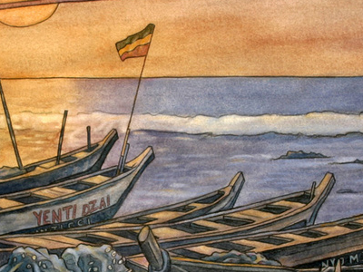 detail of "Nungua - Fishing Boats" illustration painting watercolor