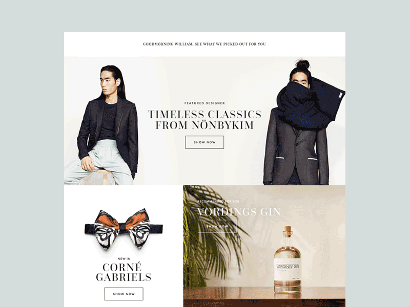 Personally curated landing page for e-commerce platform art e commerce ecommerce fashion grid masonry photography platform slider