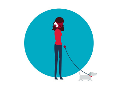 Beautiful Black Woman walking Dog afro black block call calling character color design dog phone walking woman